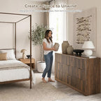Walnut 9 Drawer Dresser for Bedroom, 63" Wide Modern Fluted Chest of Drawers, Wooden Dresser with Gold Metal Handles, Mid Century Large Dresser TV Stand for Living Room Hallway - Image 4
