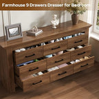 9 Drawer Dresser for Bedroom, Wood Dresser Chests of Drawers with Metal Handle, Triple Wide Dressers, Vintage Design Storage Chest Cabinet and Organizer Drawers for Closet, Hallway, Entryway, Walnut - Image 6