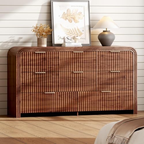 Ieejdn 55.12" Modern Chest of Drawer, 8 Deep Drawers,Clothes Organizer,Large Storage Cabinet for Living Room, Bedroom,Dresser TV Stand, Wood Drawer Organizer for Living Room, Hallway, Walnut by Ieejdn