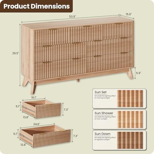 54" Wide Fluted 7 Drawers Dresser for Bedroom,Curved Edge,Oak - Image 5