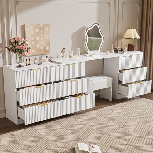 MAISONARIA L-Shaped Rotatable 9 Drawer Dresser for Bedroom, 71" Wide Deformable White Dresser with Gold Metal Handles, Modern Fluted Chest of Drawers for Bedroom, Living Room, Entryway, Hallway - Image 3