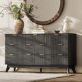 54" Wide Fluted 7 Drawers Dresser for Bedroom,Curved Edge,Black by TROJMHome