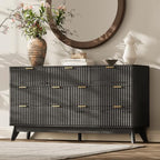 54" Wide Fluted 7 Drawers Dresser for Bedroom,Curved Edge,Black by TROJMHome