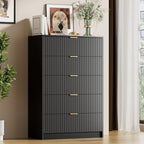 Furniway Black Dresser for Bedroom, Modern Dresser with 5 Drawers and Smooth Slides, Wide Chest of Drawers with Golden Handles for Bedroom, Living Room, Closet, 15.7" D x 31.5" W x 47.2" H by Furniway