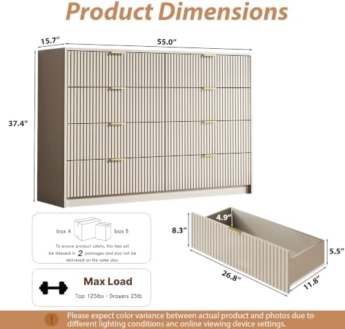 MAISONARIA Beige Dresser for Bedroom, 8 Drawer Double Dresser, Modern Chest of Drawers for Bedroom, Living Room, Entryway and Closet, 55" L x 15.7" D x 37.4" H - Image 2