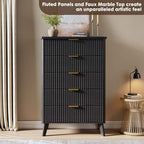 GarveeHome Fluted Dresser for Bedroom with 5 Deep Drawers, Black - Image 4