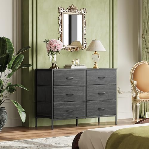 WLIVE Dresser for Bedroom with 6 Drawers, Charcoal Black Wood Grain Print - Image 2