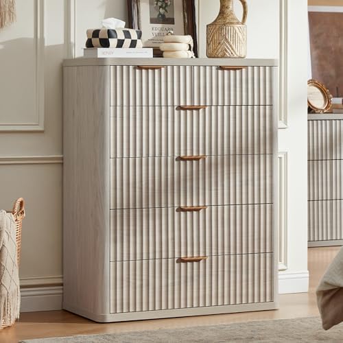 LEYAOYAO Fluted 6 Drawers Dresser for Bedroom Set of 2, 42" Tall Modern Chest of Drawers with Metal Handle, Curved Profile Design,Lightgrey Wood Drawer Organizer for Bedroom, Living Room, Hallway by LEYAOYAO-Findtheshiningpointofyourideallife%EF%BC%81