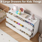 BORNOON Dresser for Bedroom with 9 Drawers, Fluted Chest of Drawers with Round Curved Corner, Hidden Handles, Modern Wood Storage Organizer for Bedroom, Nursery, Living Room - Image 3
