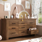 9 Drawer Dresser for Bedroom, Wood Dresser Chests of Drawers with Metal Handle, Triple Wide Dressers, Vintage Design Storage Chest Cabinet and Organizer Drawers for Closet, Hallway, Entryway, Walnut - Image 4
