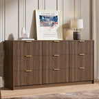 MAISONARIA 9 Drawer Dresser for Bedroom, 63" Wide Modern Fluted Dresser with Gold Metal Handles, Chest of Drawers for Bedroom, Living Room, Entryway, Hallway, Walnut - Image 7
