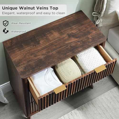 T4TREAM 32" Fluted 3 Drawer Dresser for Bedroom, Dark Walnut - Image 4