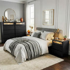 Modern Nightstand with Charging Station,Fluted 3 Drawers Bedside,Black - Image 3