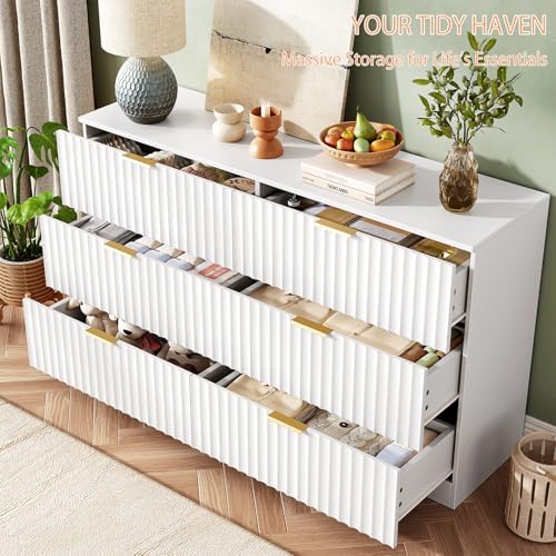 47.2" Wide Fluted 6 Drawer Dresser for Bedroom, White - Image 6