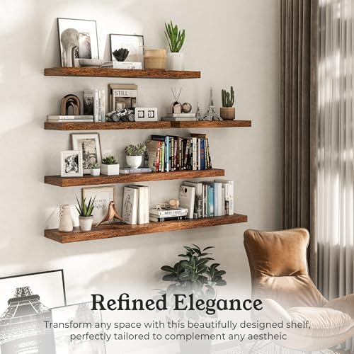 30" Rustic Brown Floating Shelves 12inch Deep Wall Shelf, Set of 2 - Image 4