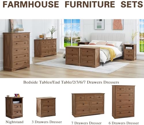 Farmhouse 7 Drawers Dresser for Bedroom with Charging Station,Wood Dressers - Image 7