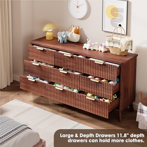 GarveeHome Fluted Dresser for Bedroom with 9 Deep Drawers, Walnut - Image 5