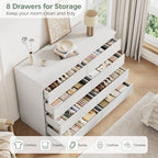 Modern 8 Drawer Dresser, Simply Chest of Drawers for Bedroom, Wood Storage Dresser with Deep Drawers for Living Room/Hallway/Entryway (White) - Image 4