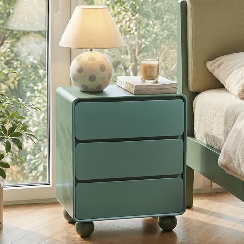 AVZEAR Set of 2 Modern3 Drawer Dresser for Bedroom, Curved Wooden Dresser Chest of Drawers, 3 Drawer Nightstand Closet Clothes Storage Organizer for Kids Bedroom, Living Room, Nursery, Green - Image 6
