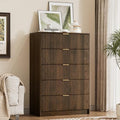Furniway Walnut Dresser for Bedroom, Tall Dresser with 5 Drawers and Smooth Slides, Modern Chest of Drawers with Golden Handles for Bedroom, Living Room, Closet, 15.7" D x 31.5" W x 47.2" H by Furniway