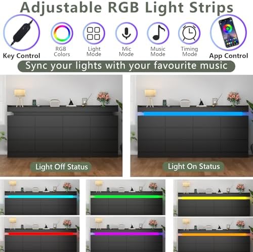 Gyfimoie 12 Drawer Dresser with Power Outlet, Modern Dresser with LED Light - Image 4