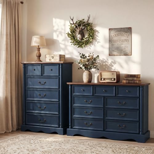 Farmhouse 6 Drawers Dresser, 47" High, Blue - Image 7