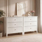 RoyalCraft Large 3 Drawer Dresser Set of 2, Fluted Wood Chest of Drawers with Storage, Modern Painted 30 inch Wide Nightstand for Bedroom Living Room Entryway, White by Bringyoubetterlife