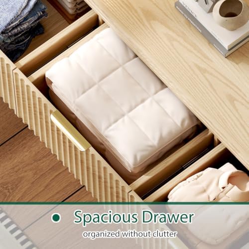 Ieejdn 55.12" Modern Chest of Drawer, 8 Deep Drawers,Clothes Organizer,Large Storage Cabinet for Living Room, Bedroom,Dresser TV Stand, Wood Drawer Organizer for Living Room, Hallway, Oak - Image 6