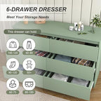 Green Dresser for Bedroom, Modern Large 6 Drawer Dresser with Deep Drawer,Wide Storage Chest of Drawers,TV Stand for Living Room - Image 5