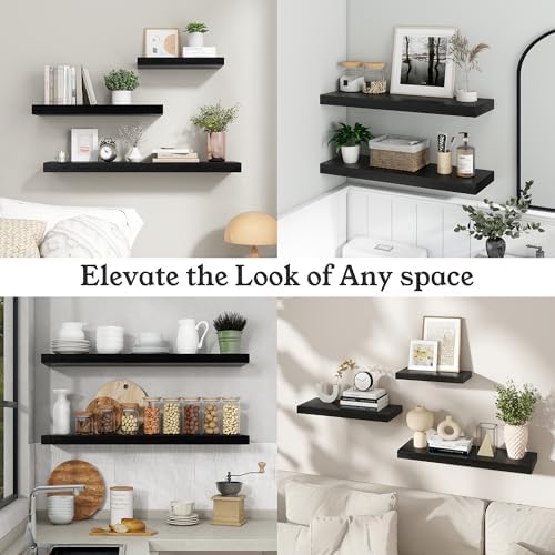 40" Black Floating Shelves 12inch Deep Wall Shelf, Set of 2 - Image 7