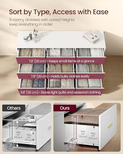 VASAGLE 9-Drawer Dresser, Chest of Drawers, 63.1 x 15.8 x 30.7 Inches - Image 4