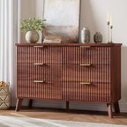 GarveeHome Fluted Dresser for Bedroom with 6 Deep Drawers, Walnut by GarveeHome