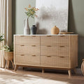T4TREAM 54" Wide Fluted 6 Drawer Dresser for Bedroom, Natural Oak by T4TREAMFurniture