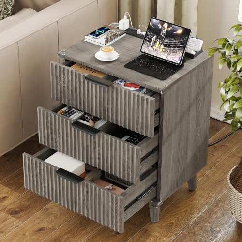 Lulive Wood 3 Drawers Dresser w/Charging Station, Modern Fluted Night Stand - Image 4