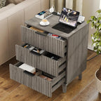 Lulive Wood 3 Drawers Dresser w/Charging Station, Modern Fluted Night Stand - Image 4