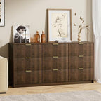 Furniway Walnut Dresser for Bedroom, Modern Dresser with 9 Drawers and Smooth Slides, Wide Chest of Drawers with Golden Handles for Bedroom, Living Room, Closet, 15.7" D x 63" W x 31.5" H - Image 6