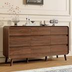 Nasonet 9 Drawer Dresser for Bedroom, 55'' Wide Mid Century Modern Wood Chest of Drawers, Large Storage Drawer Dresser TV Stand, Walnut by Nasonet