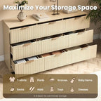 MALOL Fluted 9 Drawer Dresser for Bedroom, 59" Wide Wood Chest of Drawers with Metal Handle, Long Dresser Storage Organizer TV Stand for Closet, Living Room, Hallway, Natural Wood - Image 4