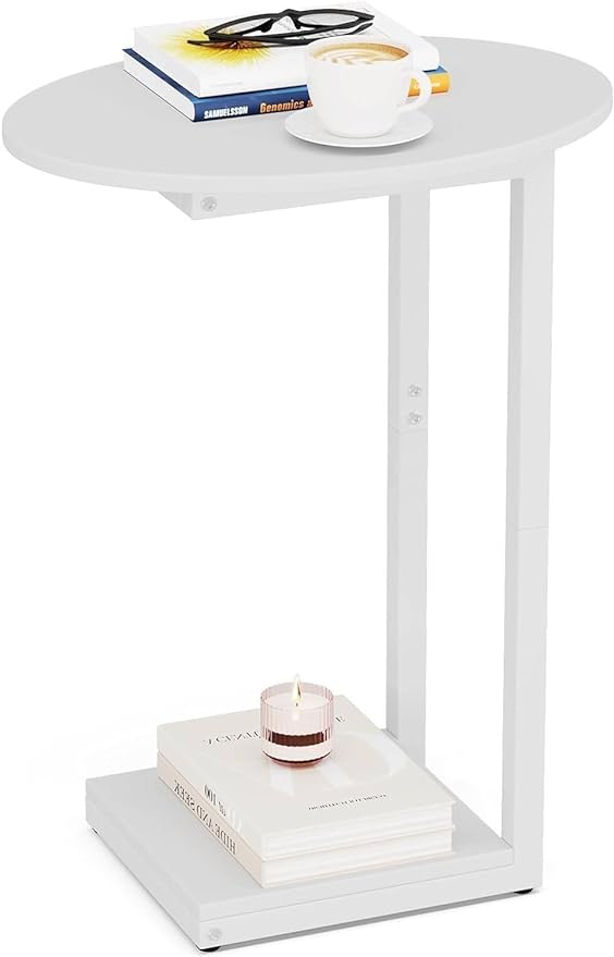 Hosfais Small Side Table End Table, C Shaped Oval Coffee Table, Wooden TV Tray by HosfaisHome