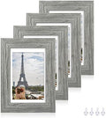 Hongkee 5x7 Picture Frame Set of 4, Made of Real Glass and Grey Wooden Frame, 5 by 7 Photo for Wall or Tabletop - Display Picture 4x6 with Mat or 5x7 Without Mat by Hongkee