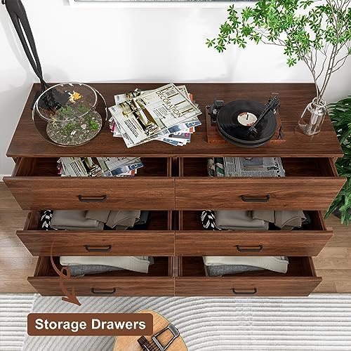 Bigbiglife Wood Dresser for Bedroom, 6 Drawer Double Dresser, Mid Century Modern Chest of Drawers with Deep Drawers, Large Storage Organizer for Living Room, Closet(Walnut Brown) - Image 7
