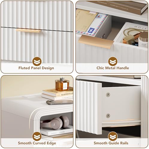 Decofy Fluted 2-Drawer Nightstand with Charging Station, White - Image 5