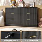 Black Dresser with 6 Drawer 55" Wide Fluted Dresser for Bedroom丨Modern Chest of Drawer with Metal Handles, Wood TV Stand for Bedroom, Living Room, Entryway, Hallway, Black - Image 4
