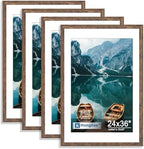 Hongkee 24x36 Poster Frame Set of 4, 24 x 36 Rustic Brown Wood (Mat 20x30) by Hongkee