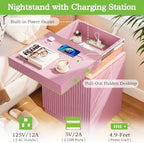 Fluted LED Night Stand with Charging Station, Pink - Image 4