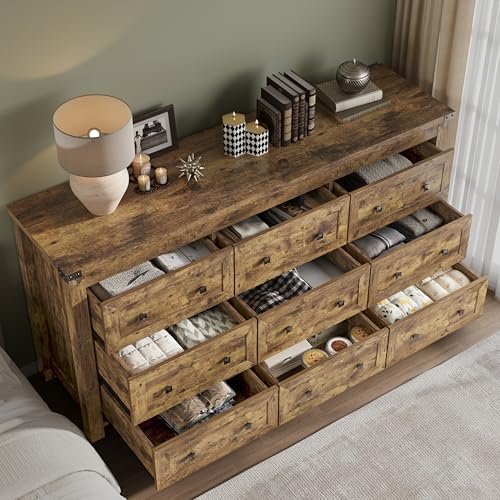 BORNOON 9-Drawer Dresser, Modern Wooden Storage Chest of Drawers, Dresser TV Stand, Wood Drawer Organizer with Metal Handles for Bedroom, Living Room, Hallway - Image 4
