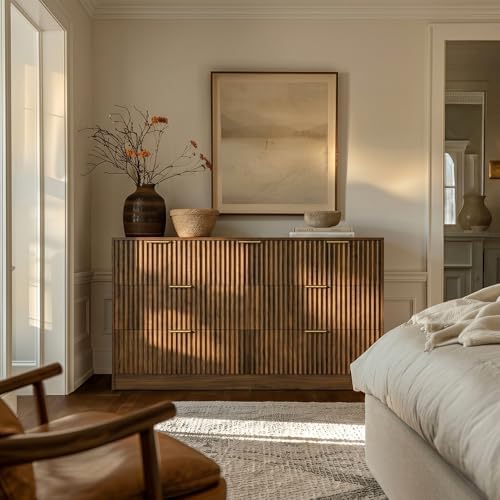 Walnut 7 Drawer Dresser for Bedroom, Fluted Modern Chest of Drawers - Image 5
