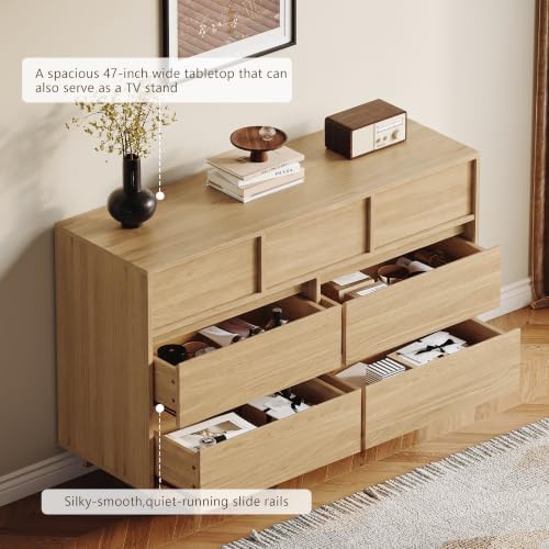 HOUROM Oak Dresser for Bedroom, 51in Modern 7 Drawer Chest of Drawers - Image 5