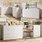 MAISONARIA L-Shaped Rotatable 9 Drawer Dresser for Bedroom, 71" Wide Deformable White Dresser with Gold Metal Handles, Modern Fluted Chest of Drawers for Bedroom, Living Room, Entryway, Hallway - Image 4