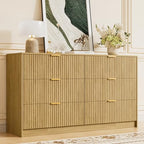 Furniway Mid Century Modern Dresser for Bedroom, 6 Drawer Wood Dresser with Fluted Front, 55.1" Wide Chest of Drawers for Living Room, Hallway, Natural Oak - Image 7